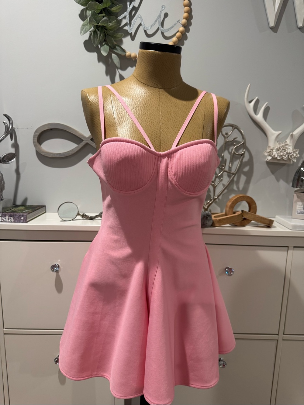 AKIRA Pink Double-Strap Bustier Skater Dress